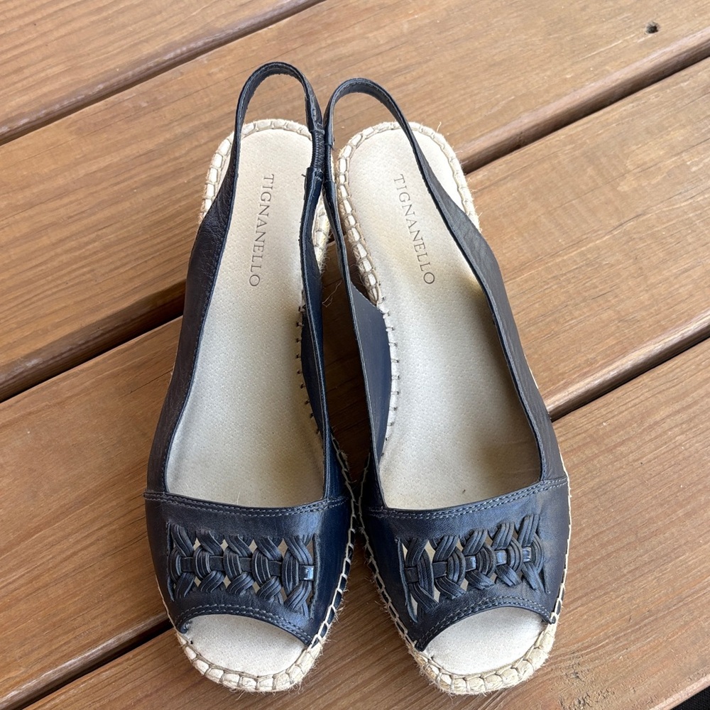Tignanello Black Espadrille Slingback Sandals